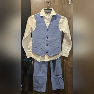 Boys Blue White Vest, Bow Tie, and Pant Set.
